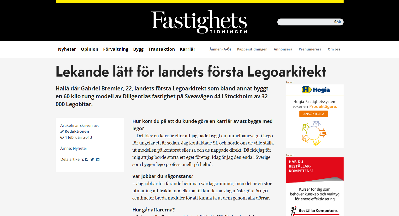 Lekande l&auml;tt f&ouml;r landets f&ouml;rsta Legoarkitekt