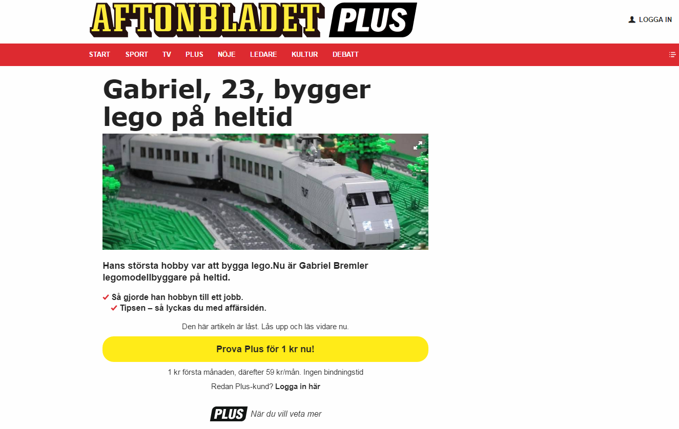 Gabriel, 23, bygger lego p&aring; heltid