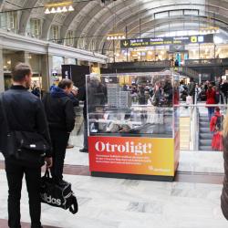 Citybanans arkitekturmodeller av lego i en glasmonter på T-Centralen